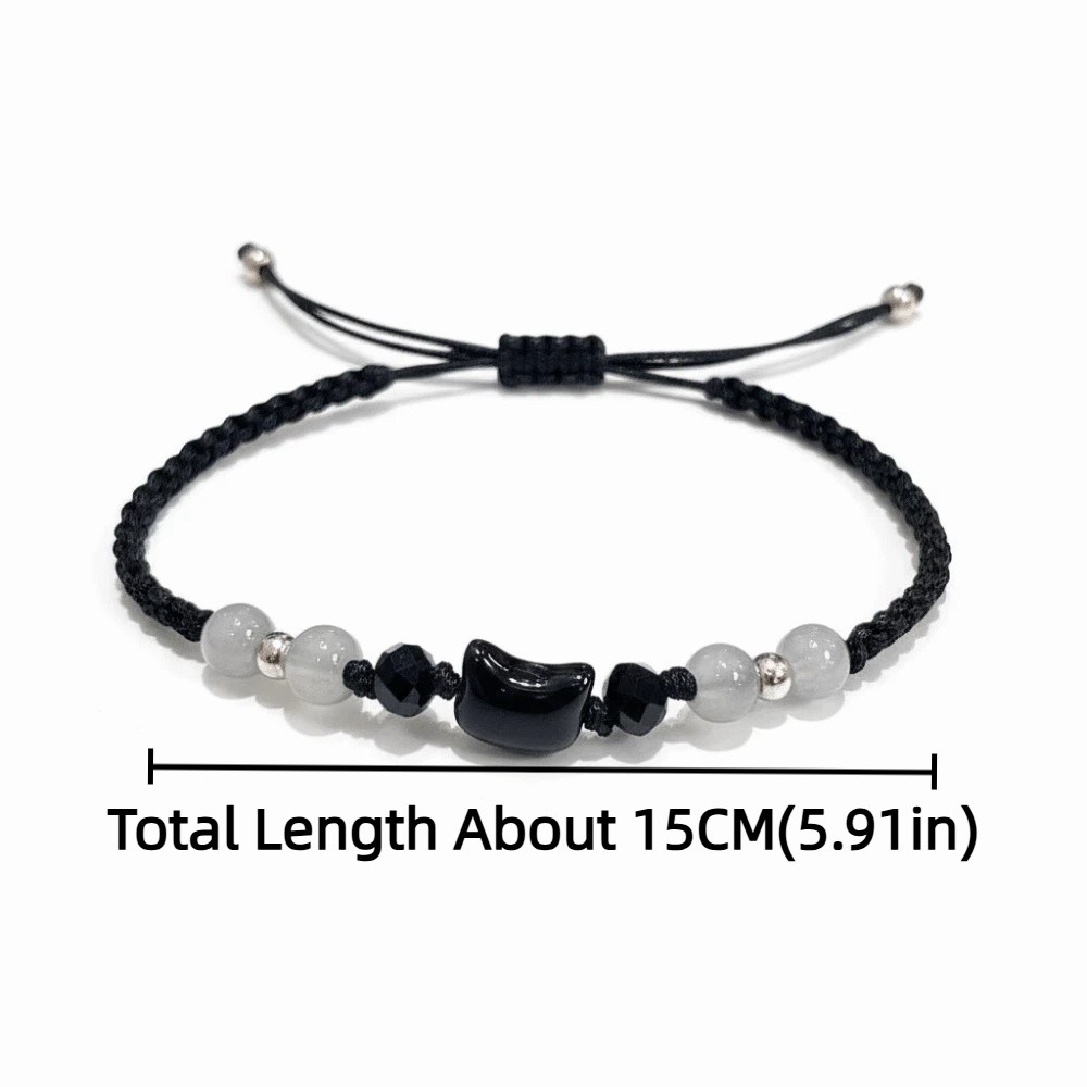 Cute Couple Bracelet with Minimalist Moonstone and Obsidian Design